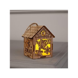 Ёлочная игрушка «Домик со снежинками», 8×6.5×6 см, от батареек, свечение тёплое белое