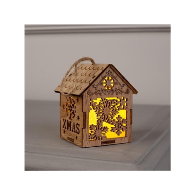 Ёлочная игрушка «Домик со снежинками», 8×6.5×6 см, от батареек, свечение тёплое белое