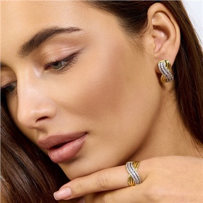 Комплект ювелирной бижутерии Итальянское золото (покрытие желтое 14к) серьги и кольцо 19 р, вставка: фианиты, цвет: прозрачный, арт.217.401-19