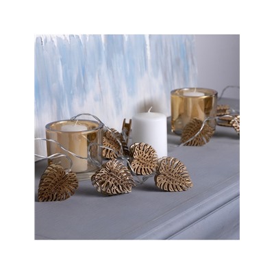 Гирлянда «Нить» 2.5 м с насадками «Листочек», IP20, прозрачная нить, 10 LED, батарейки AAх2 (нет в комплекте), свечение тёплое белое