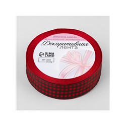 Лента новогодняя, декоративная «Мелкая клетка», 25 мм, 9±0.5 м, красная