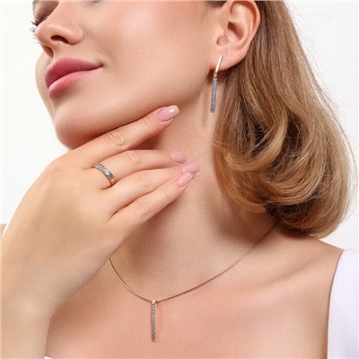 Комплект ювелирная бижутерия коллекция  "Дубай" серьги, кулон и кольцо 19 р, покрытие: позолота, вставка: фианиты, цвет: синий, арт.215.412-19