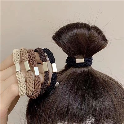 Набор плетеных резинок для волос с прямоугольной бусиной 5 штук