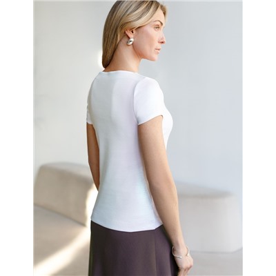 Футболка облегающая из хлопка в рубчик с вырезом лодочка с матовым покрытием металлик