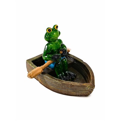 Садовая фигура из полистоуна «Лягушка в лодке», 14×13×9.5 см, водоплавающая