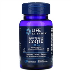 Life Extension, суперубихинол коэнзим Q10 с улучшенной поддержкой митохондрий, 100 мг, 60 мягких таблеток