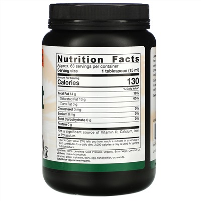 Jarrow Formulas, Органический продукт, кокосовое масло холодного отжима, полученное методом холодного прессования, 946 мл