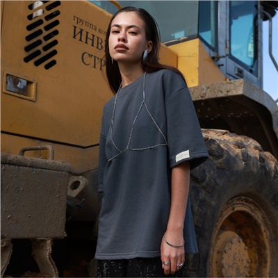 Футболка женская с нашивкой MIST Base, цвет графит, размер 42