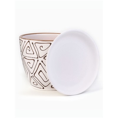 Горшок для цветов «Абстракция», 1 л, d=15 см, h=13 см, керамический, с поддоном, белый