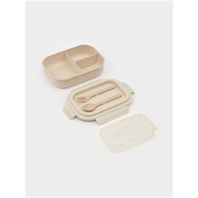 Ланч - бокс контейнер для еды Доляна «Завтрак», 1.1 л, 3 ячейки, вилка, ложка, 22×16×6.5 см, пластик, бежевый