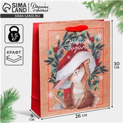 Пакет подарочный новогодний крафтовый «С Новым годом», M 26×30×9 см