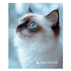 Тетрадь 80л. клетка "Голубоглазая кошка" на кольцах, глянцевая ламинац, лен