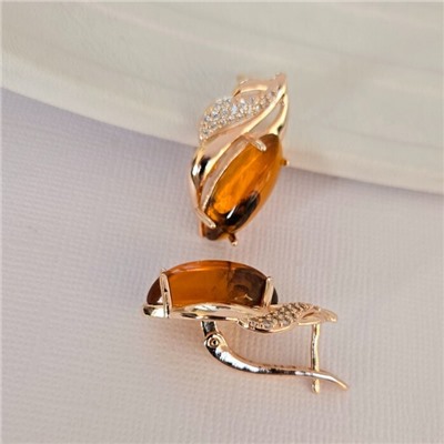 Серьги ювелирная бижутерия коллекция "Дубай", покрытие позолота, вставка: янтарь искусственный, арт.414.061