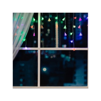 Гирлянда «Бахрома» 1.8×0.5 м с насадками «Ёлки и снежинки», IP20, прозрачная нить, 48 LED, свечение мульти (RG/RB), мигание, 220 В