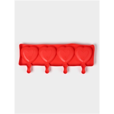 Форма для мороженого «Сердца», силикон, 37×15×2.5 см, 4 ячейки (9.2×8.4 см), МИКС