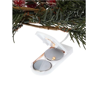 Декор настенный «Еловая ветвь с шишками», 70×27 см, 30 LED, от батареек CR2032×2, свечение тёплое белое