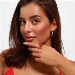 Комплект ювелирная бижутерия коллекция  "Дубай" серьги и кольцо 18 р, покрытие: позолота, вставка: фианиты, цвет: малиновый, арт.217.308-18