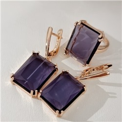 Комплект ювелирной бижутерии коллекция "Дубай" с крупным камнем серьги и кольцо 18 р, покрытие позолота, вставка:фианит, цвет: фиолетовый, арт.314.872-18