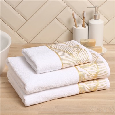 Полотенце махровое Love Life Leaves, 50×90 см, хлопок 100%, белое