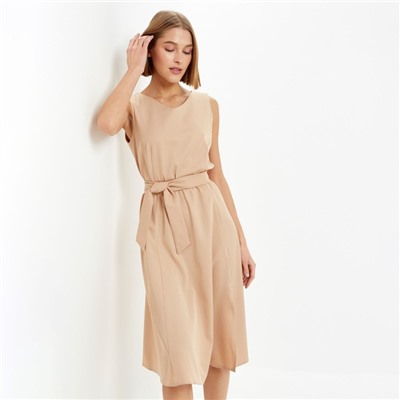 Платье миди женское с поясом MINAKU: Casual collection, бежевое, размер 50