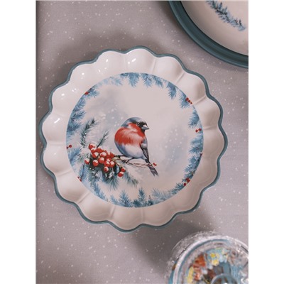 Тарелка сервировочная новогодняя Доляна «Зимний вечер», 20×20×2.5 см, доломит, белая