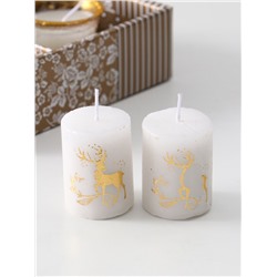 УЦЕНКА Набор свечей «Столбики. Золотые олени и подсвечник», 3 шт., 11.5×17×5 см