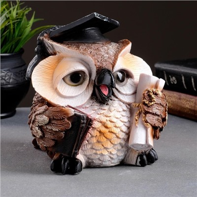 Фигурка полистоун «Сова ученая», коричневая, 18×17×19 см