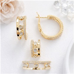 Комплект ювелирной бижутерии Итальянское золото (покрытие желтое 14к), серьги, кулон и кольцо 20 р, вставка: фианиты и цирконы, цвет: прозрачный, арт.007.347-20