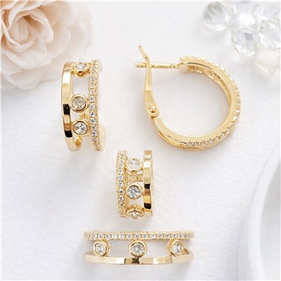 Комплект ювелирной бижутерии Итальянское золото (покрытие желтое 14к), серьги, кулон и кольцо 20 р, вставка: фианиты и цирконы, цвет: прозрачный, арт.007.347-20