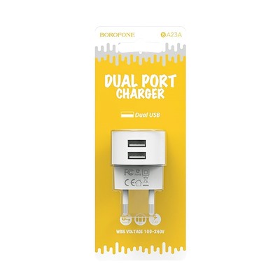 Адаптер Сетевой Borofone BA23A Brilliant 2USB 2,4A/12W (white)