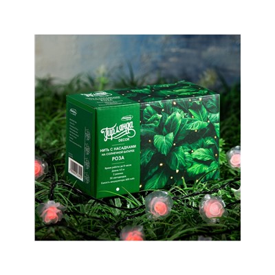 Гирлянда «Нить», 4.5 м, уличная, с насадками «Роза», IP44, 30 LED, 2 режима, солнечная батарея, тёмная нить, свечение красное