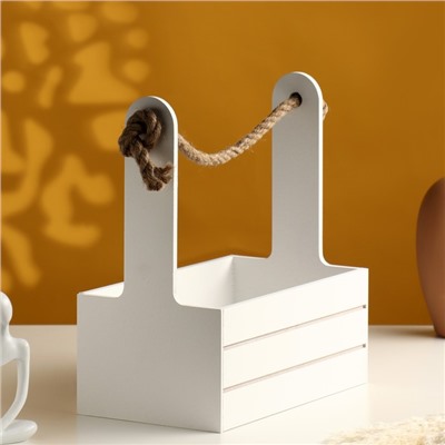 Подарочный ящик «Аром», деревянный, ручка - канат, белый, набор 3 шт.