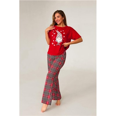 Пижама женская с брюками гномы красный (Красный)