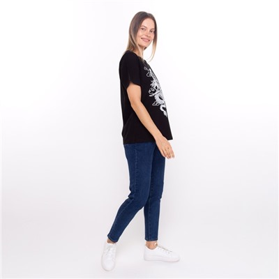 Футболка женская «Дракон», принт белый, чёрный, размер 44