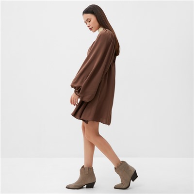 Платье мини женское MIST с глубоким вырезом, размер 48, коричневое