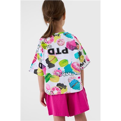 Комплект трикотажный для девочек: фуфайка (футболка), шорты PLAYTODAY, 1240208