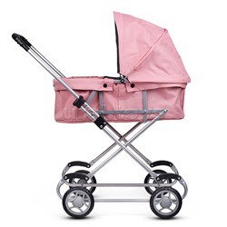 Коляска для кукол металлическая, складная, прогулочная с капюшоном, цвет розовый