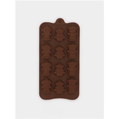 Форма для шоколада Доляна «Роботы», силикон, 21×11×1.5 см, 12 ячеек, коричневая
