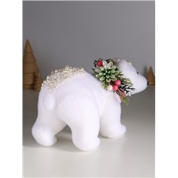 Фигурка «Белый мишка с еловым венком в бусинках», 13×23×13 см