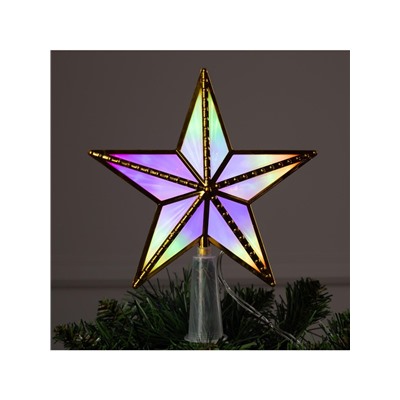 Светодиодная верхушка на ёлку «Звезда золотистая», 15 см, 10 LED, 220 В, свечение мульти