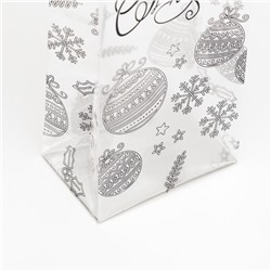 Пакет подарочный новогодний с жёстким дном, прозрачный с ёлочными шарами, 11×7×53 см