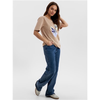 Футболка женская Ohana market, бежевая, размер 46