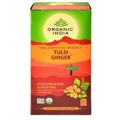 Organic India Tulsi Ginger / Тулси Напиток на Основе Листьев Священного Базилика c Имбирём 25 Чайные пакетики