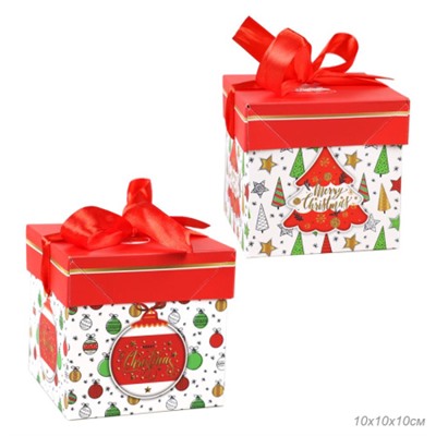 Коробка подарочная 10х10х10 см складная / A10-2 /уп 12/1200/Новый год