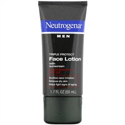 Neutrogena, Лосьон для лица для мужчин, тройная защита, солнцезащитный крем, SPF 20, 1,7 жидких унций (50 мл)