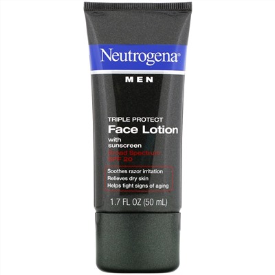 Neutrogena, Лосьон для лица для мужчин, тройная защита, солнцезащитный крем, SPF 20, 1,7 жидких унций (50 мл)