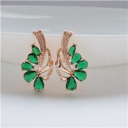 Серьги цветы ювелирная бижутерия коллекция "Дубай" покрытие: позолота, вставка: фианиты, цвет: зеленый, арт.314.389