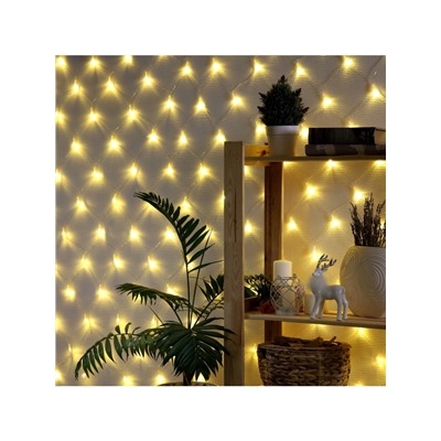 Гирлянда «Сеть» 1.6×1.6 м, IP20, прозрачная нить, 144 LED, свечение тёплое белое, 8 режимов, 220 В