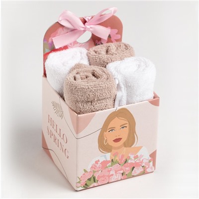 Салфетки махровые декоративные «Этель» Spring, 4 шт., 30×30 см, хлопок 100%, бежевые/белые