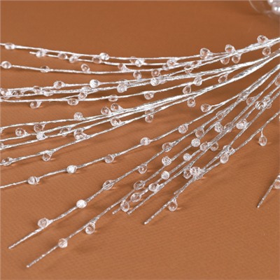 Ветка декоративная стеклярус 84 см / MA694 /уп 80/240/серебро